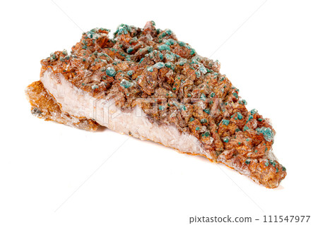 Macro stone mineral Wulfenite on a white background 111547977