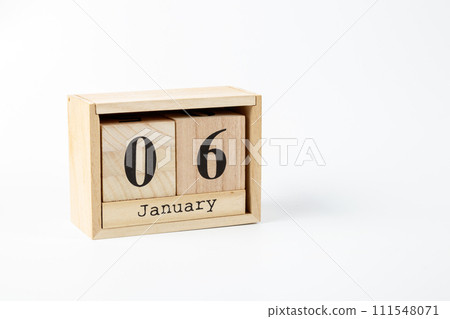 Wooden calendar January 06 on a white background 111548071