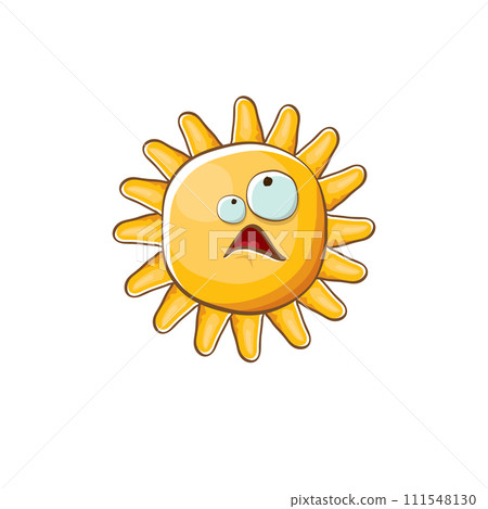 vector bright cartoon style summer sun character isolated on white background. Summer sun sticker and label isolated. funky kids summer character with eyes and mouth 111548130