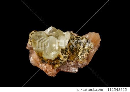 Macro stone Apophyllite mineral on black background 111548225