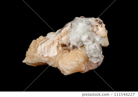 Macro stone albite mineral on white black 111548227