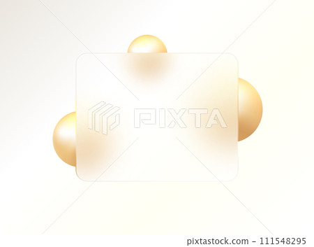 Glass morphism effect. Transparent glass banner with gold spheres. 111548295