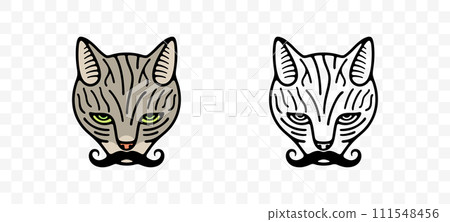 Cat with hipster mustache handlebar, cat looking, graphic design. Animal and pet, kitten or catlike, cat face and cat is watching, vector design and illustration 111548456