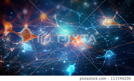 AI-generated content. Neural network abstract image depicting connectivity and complexity 111549200