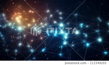 AI-generated content. Neural network concept with brightly lit connective nodes AI-generated content. Neural network concept with brightly lit connective nodes 111549203