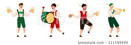 Oktoberfest with Man Character Celebrating Beer German Festival Vector Set 111549489