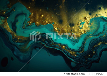 Green gold abstract background of marble liquid ink art painting on paper . Image of original artwork watercolor alcohol ink paint on high quality paper texture . Green gold abstract background of marble liquid ink art painting on paper . Image of original artwork watercolor alcohol ink paint on high quality paper texture . 111549563