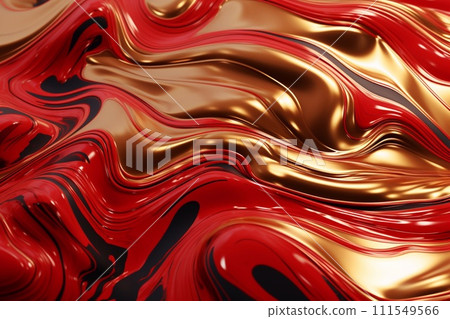 Luxury abstract fluid art painting in alcohol ink technique, mixture of red, yellow and gold paints. Imitation of marble stone cut, glowing golden circles. Tender and dreamy design. Luxury abstract fluid art painting in alcohol ink technique, mixture of red, yellow and gold paints. Imitation of marble stone cut, glowing golden circles. Tender and dreamy design. 111549566