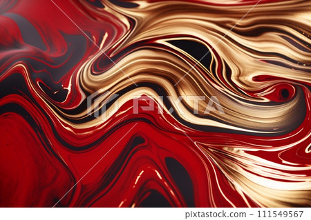 Beautiful oriental background. Fluid art, alcohol ink mixture of colors creating transparent waves and swirls. Perfect for posters, cards, other printed materials. Red and gold design. Beautiful oriental background. Fluid art, alcohol ink mixture of colors creating transparent waves and swirls. Perfect for posters, cards, other printed materials. Red and gold design. 111549567