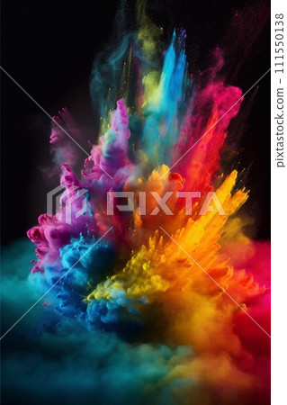 Explosion of colored powder on black background 111550138
