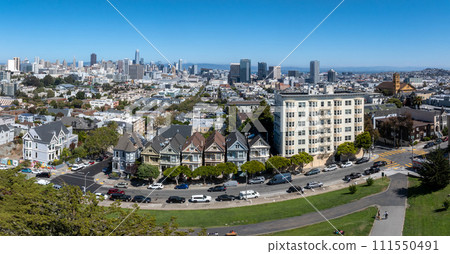 Aerial view of the famous view of San Francisco at Alamo Square CA, USA Aerial view of the famous view of San Francisco at Alamo Square CA, USA 111550491