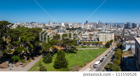 Aerial view of the famous view of San Francisco at Alamo Square CA, USA Aerial view of the famous view of San Francisco at Alamo Square CA, USA 111550526