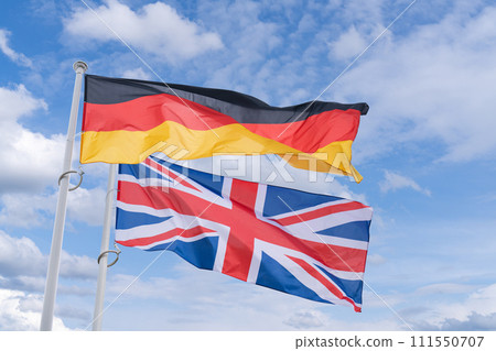 UK and German flags flutter in the wind UK and German flags flutter in the wind 111550707