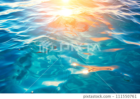 Underwater view of blue surface of ocean or sea. Abstract waves underwater and rays of sunlight Underwater view of blue surface of ocean or sea. Abstract waves underwater and rays of sunlight 111550761