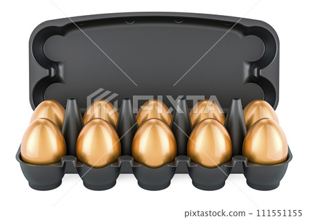 Golden Eggs in an egg carton, 3D rendering Golden Eggs in an egg carton, 3D rendering 111551155