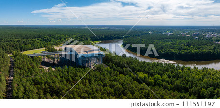 Aerial view of Druskininkai SPA resort indoor largest snow arena in Lithuania 111551197