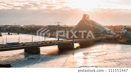 Aerial view of the National Library in Riga. Modern architecture in Latvia. 111551447