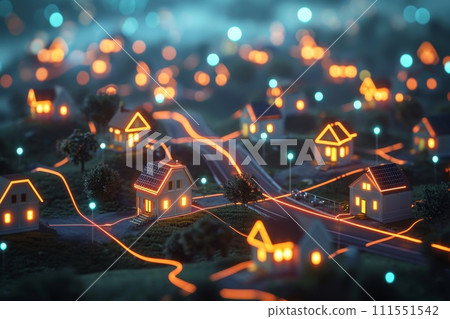 The concept of a modern urban landscape and a communication network. Telecommunications. Smart Home 111551542