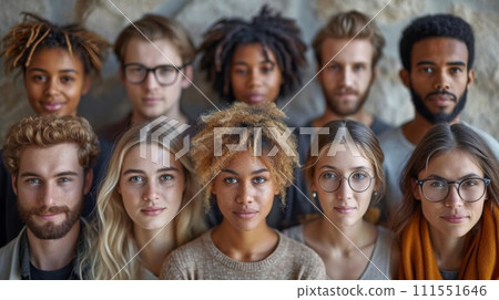 Portrait of a creative business team standing together and laughing. A group of cheerful people of different nationalities 111551646