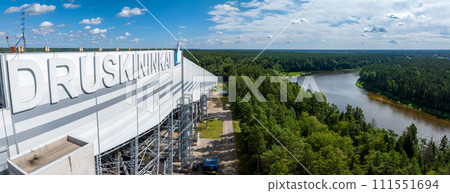 Aerial view of Druskininkai SPA resort indoor largest snow arena in Lithuania 111551694