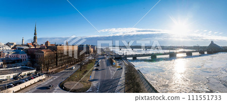 Beautiful aerial Riga view from above. Panoramic view of the Riga old town, the capital of Latvia. Beautiful aerial Riga view from above. Panoramic view of the Riga old town, the capital of Latvia. 111551733