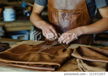 Portrait of a young girl working at home 111551857