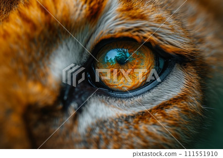 Close-up of a young lioness's face and eyes 111551910