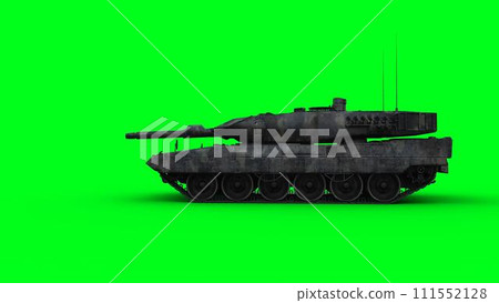 German battle tank. War. Green screen. 3d rendering. 111552128