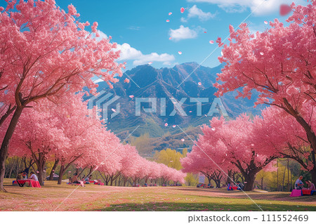 Cherry Blossom Park Under Clear Sky 111552469