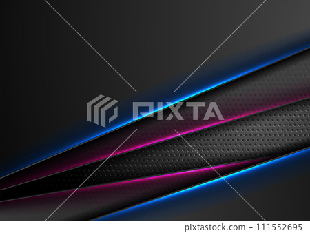 Blue purple glowing neon lines on dark perforated background Blue purple glowing neon lines on dark perforated background 111552695