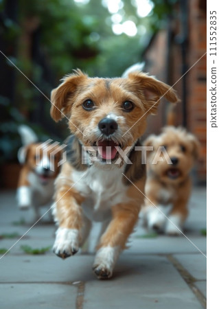 Jack Russell running dogs run on the green grass in summer 111552835