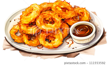 Illustration of delicious-looking fried onion rings "AI generated image" 111553592