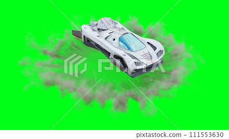 Futuristic flying car, taxi. Green screen isolate. 3d rendering. Futuristic flying car, taxi. Green screen isolate. 3d rendering. 111553630