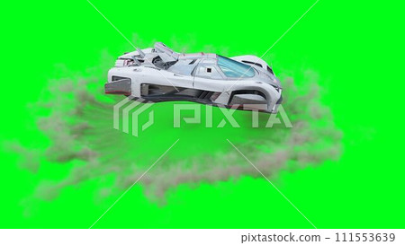 Futuristic flying car, taxi. Green screen isolate. 3d rendering. Futuristic flying car, taxi. Green screen isolate. 3d rendering. 111553639