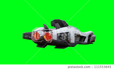 Futuristic flying car, taxi. Green screen isolate. 3d rendering. Futuristic flying car, taxi. Green screen isolate. 3d rendering. 111553645