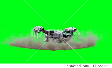 Futuristic flying spaceship. Green screen isolate. 3d rendering. 111553652