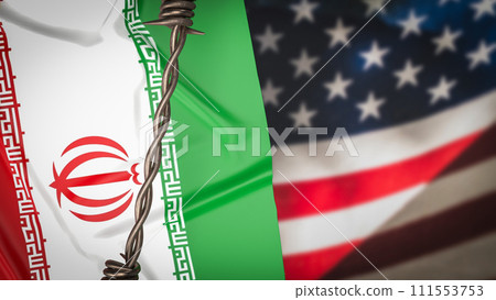 The Iran and Usa flag fro Background concept 3d rendering. The Iran and Usa flag fro Background concept 3d rendering. 111553753