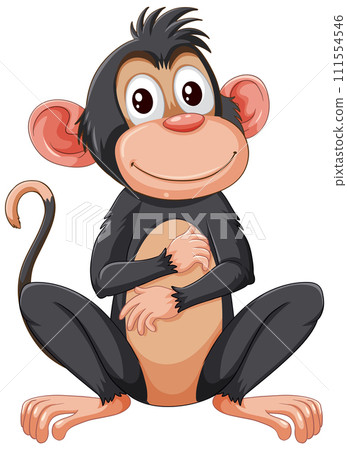 Cheerful Cartoon Monkey Sitting Cheerful Cartoon Monkey Sitting 111554546