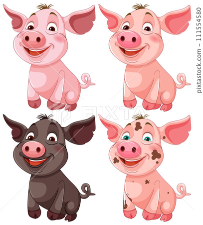 Cheerful Cartoon Pig Characters Cheerful Cartoon Pig Characters 111554580