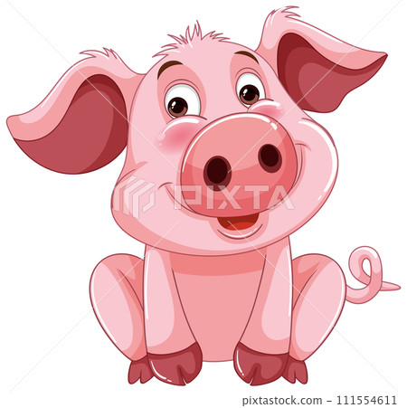 Cheerful Cartoon Pig Sitting Happily Cheerful Cartoon Pig Sitting Happily 111554611