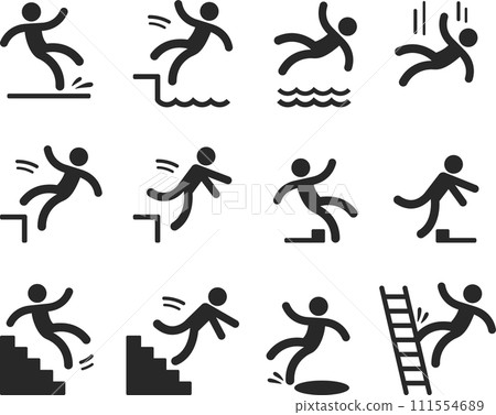Caution symbols with man figure falling Caution symbols with man figure falling 111554689