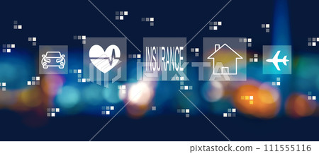 Insurance concept with blurred city at night Insurance concept with blurred city at night 111555116