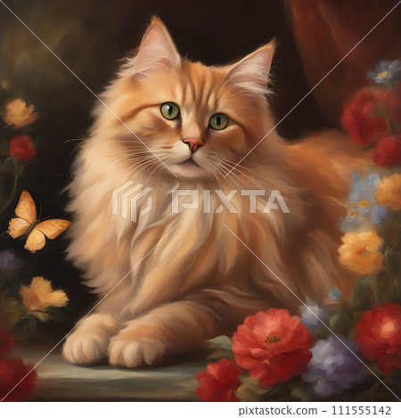 貓坐在花叢中 111555142