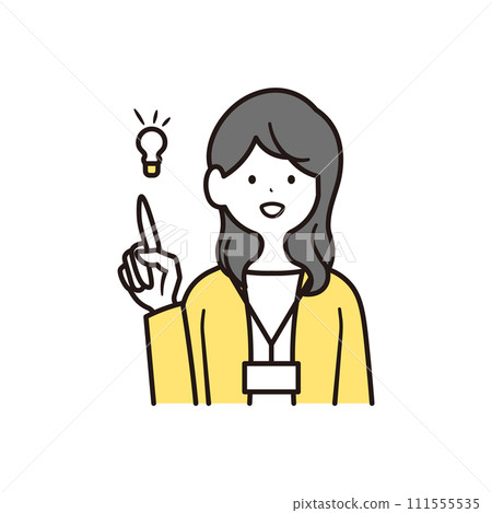 日本女上班族放下員工身分證並指著它的插畫素材 111555535