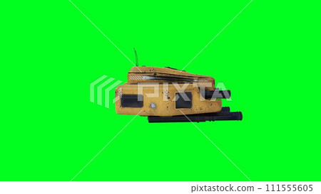 Flying military, war droid, bot with gun. Green screen. 3d rendering. 111555605