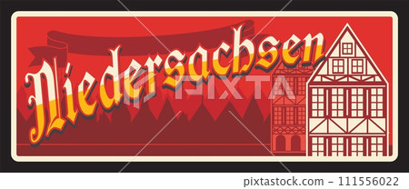 Niedersachsen German city retro travel plate sign, european tourist destination. Deutschland Europe landmark, road sign. Vector Germany states metal plate with tagline, tourist destination signage 111556022