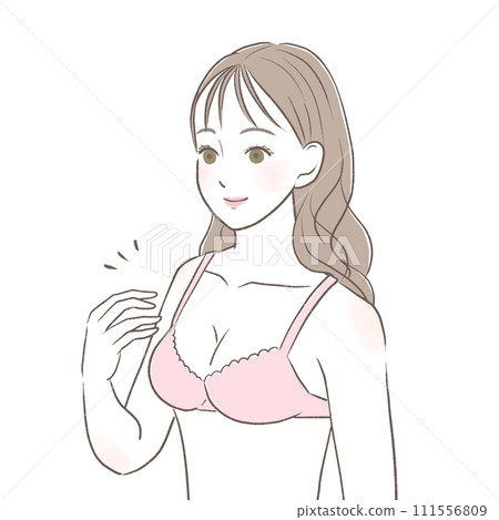 A woman is happy to wear a comfortable bra A woman is happy to wear a comfortable bra 111556809