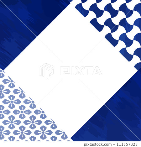 水彩風格日本圖案,靛藍/深藍色方形背景插圖 水彩風格日本圖案,靛藍/深藍色方形背景插圖 111557325