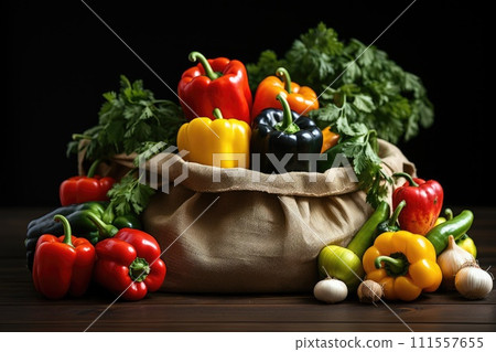 Eco bag with products vegetables. Zero waste use less plastic concept. Generative AI 111557655
