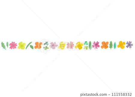 Illustration A of horizontal cherry blossoms, four leaves, rape blossoms, and leaves drawn with transparent watercolors 111558332